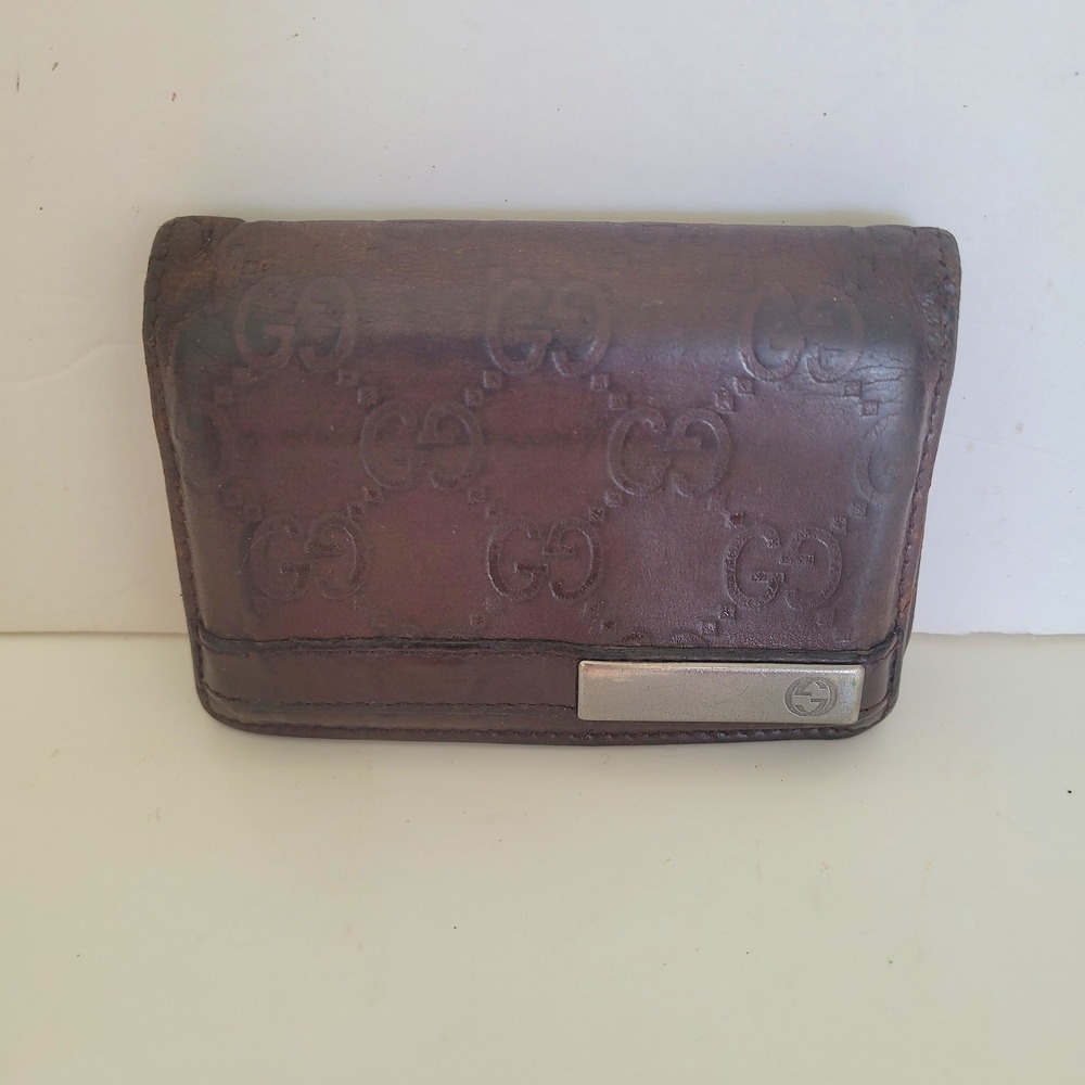 Gucci Guccissima Brown Leather Card Case Wallet GG Monogram 251727-496334 Italy